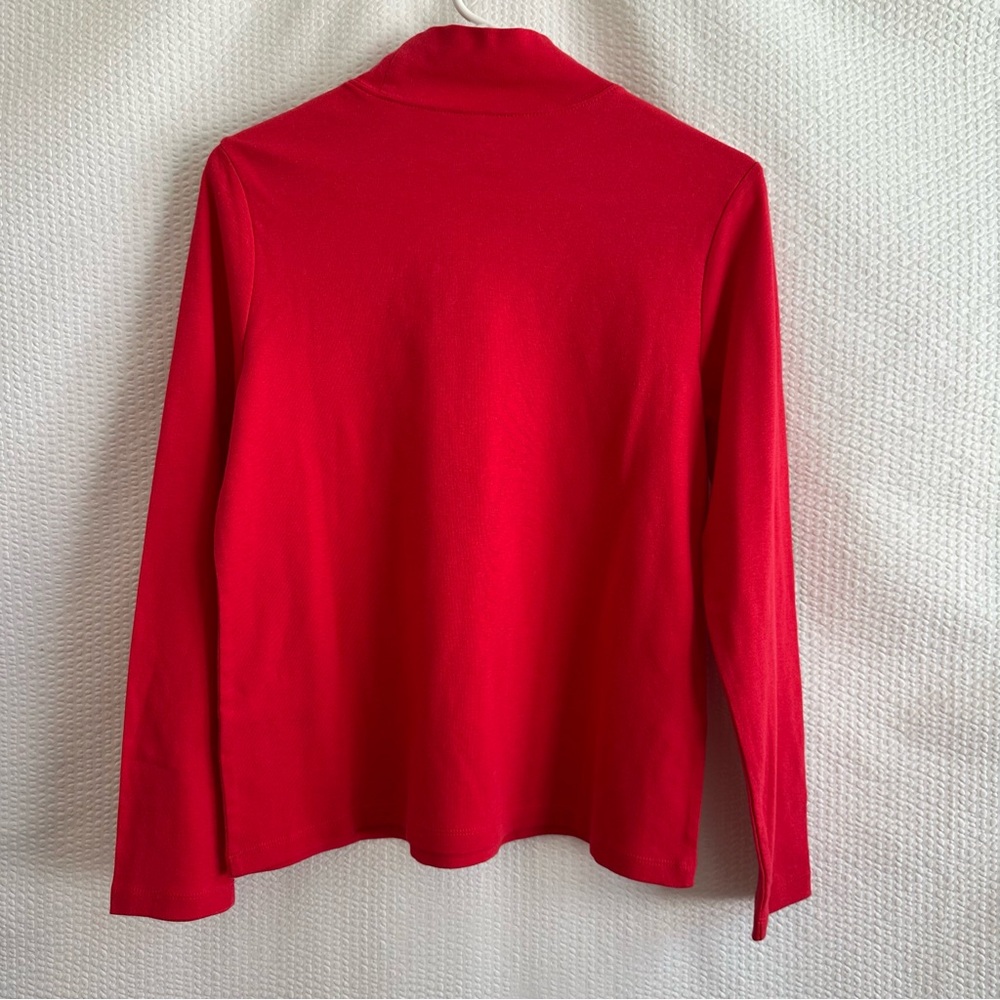 LAURA SCOTT Red Mock Neck Long Sleeve Cotton Blend Top Medium Petite Holiday - Picture 2 of 7